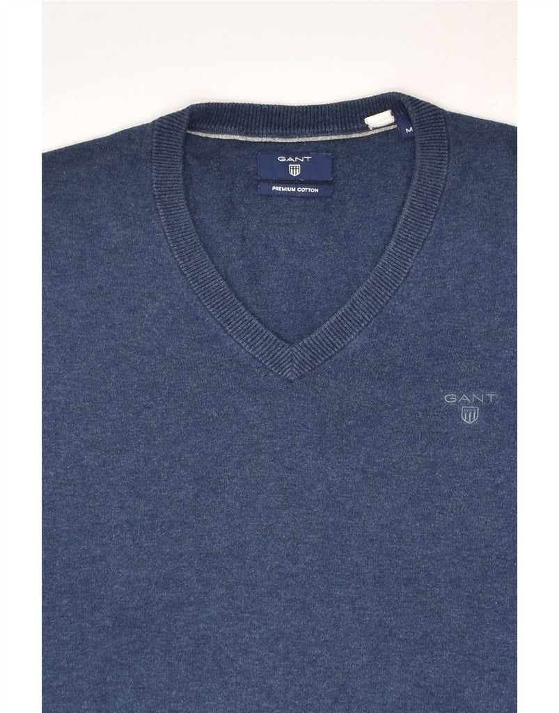 GANT Mens V-Neck Jumper Sweater Medium Blue Cotton | Vintage Gant | Thrift | Second-Hand Gant | Used Clothing | Messina Hembry 