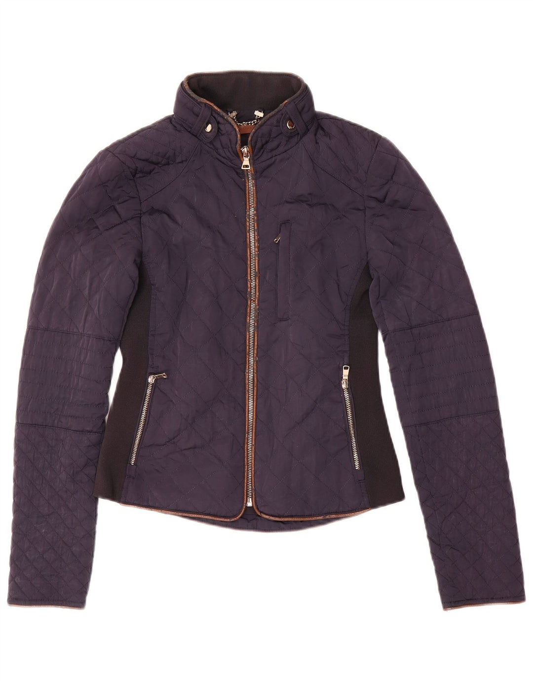 Zara Womens Quilted Jacket UK 6 XS Navy Blue