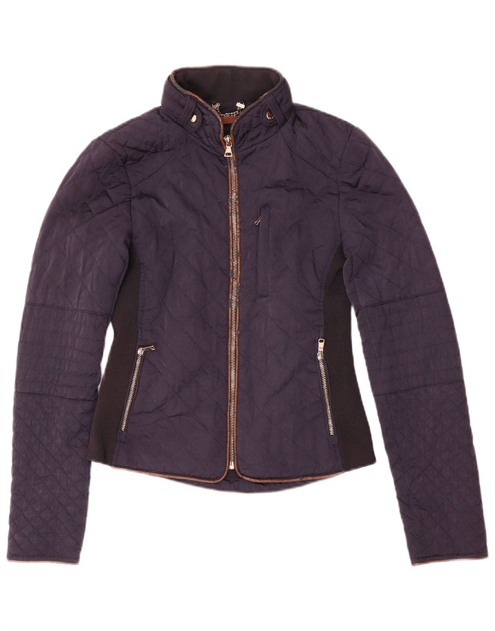 Zara Womens Quilted Jacket UK 6 XS Navy Blue