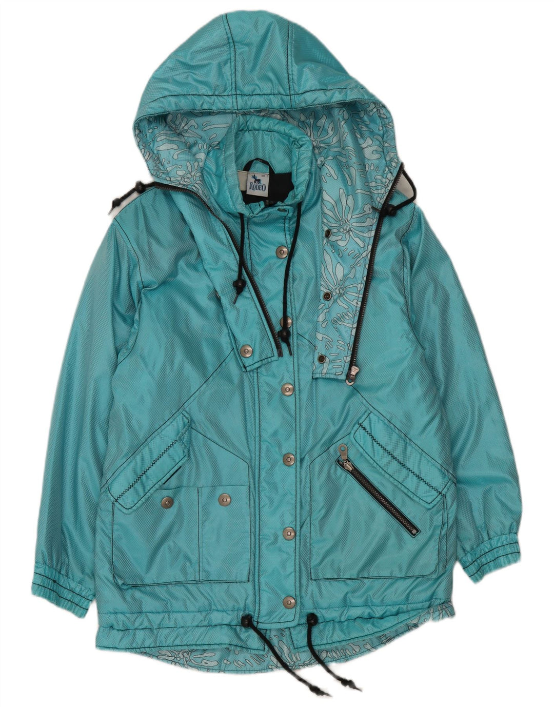 Rodeo Womens Hooded Oversized Windbreaker Coat IT 36 XS Blue