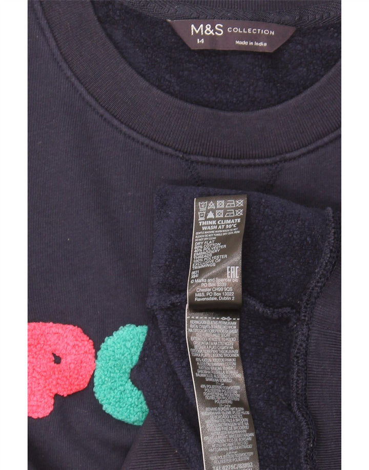 Marks & Spencer Womens Graphic Sweatshirt Jumper UK 14 Large Navy Blue