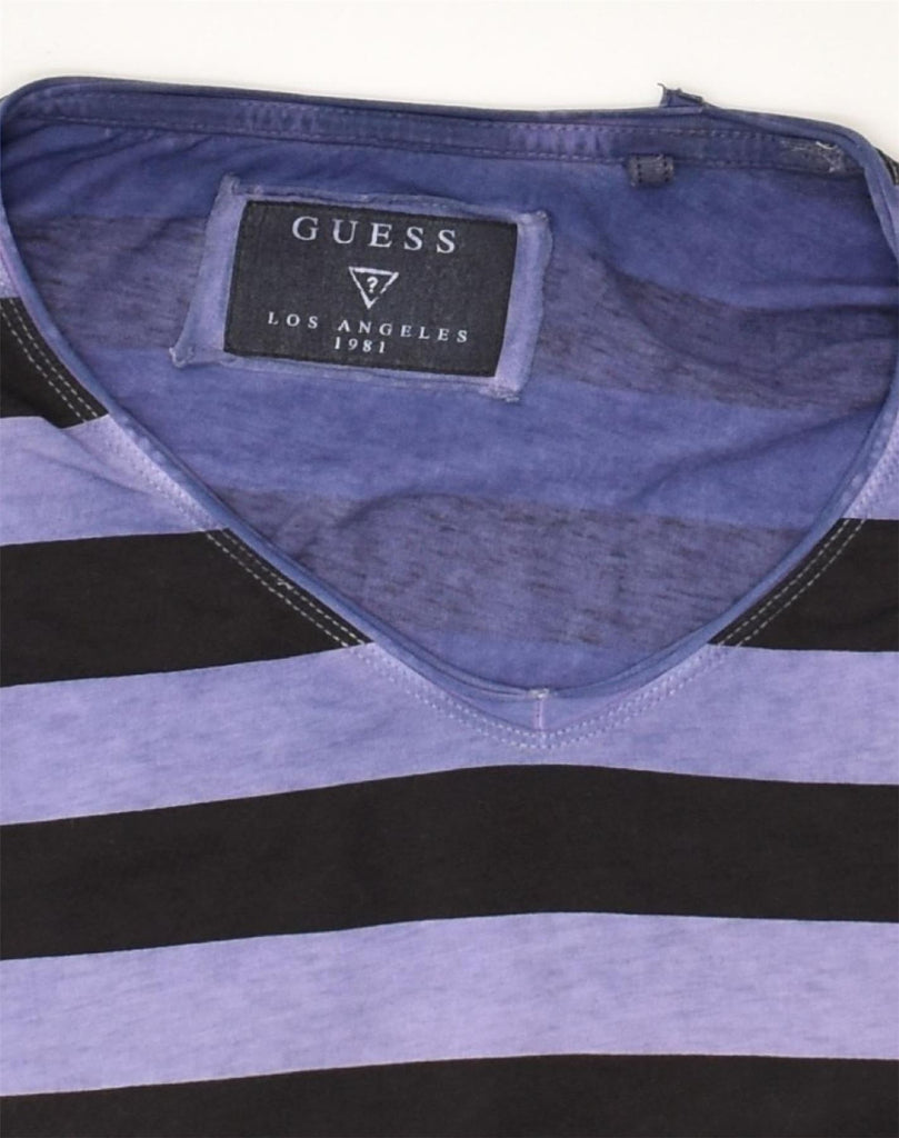 GUESS Mens T-Shirt Top Small Purple Striped Cotton | Vintage Guess | Thrift | Second-Hand Guess | Used Clothing | Messina Hembry 