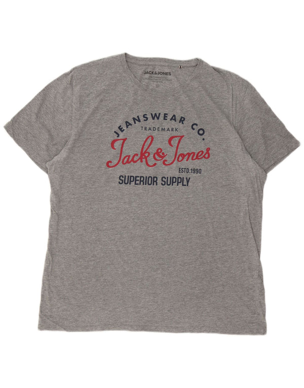Jack & Jones Mens Graphic T-Shirt Top 2XL Grey Flecked Cotton