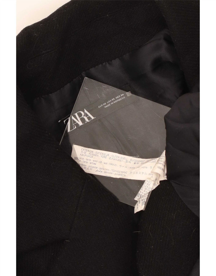 Zara Womens Oversized Overcoat UK 6 XS Black Wool