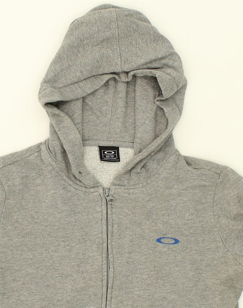 OAKLEY Womens Graphic Zip Hoodie Sweater UK 6 XS Grey Cotton | Vintage Oakley | Thrift | Second-Hand Oakley | Used Clothing | Messina Hembry 