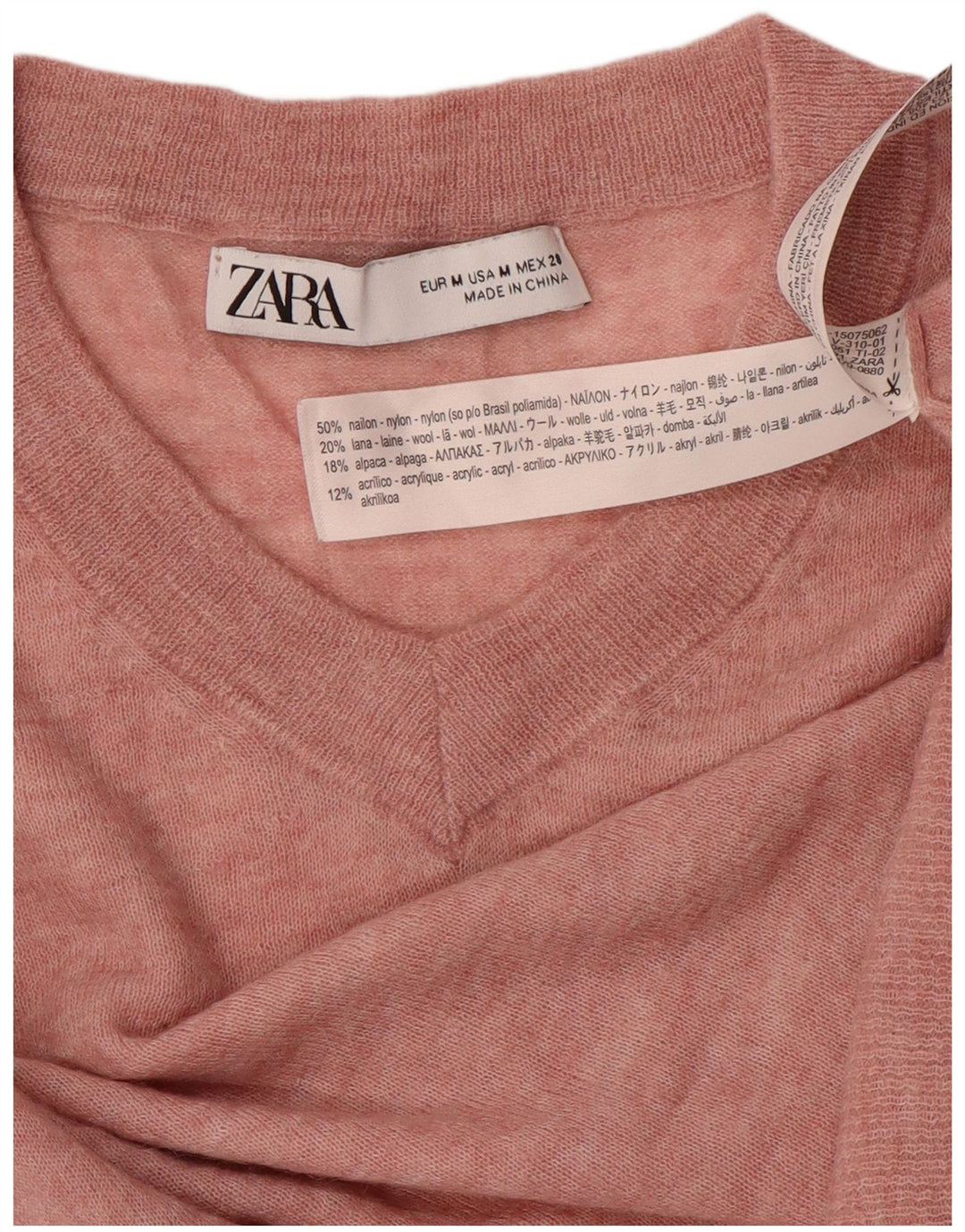 ZARA Womens Crop V-Neck Jumper Sweater UK 12 Medium Pink Nylon