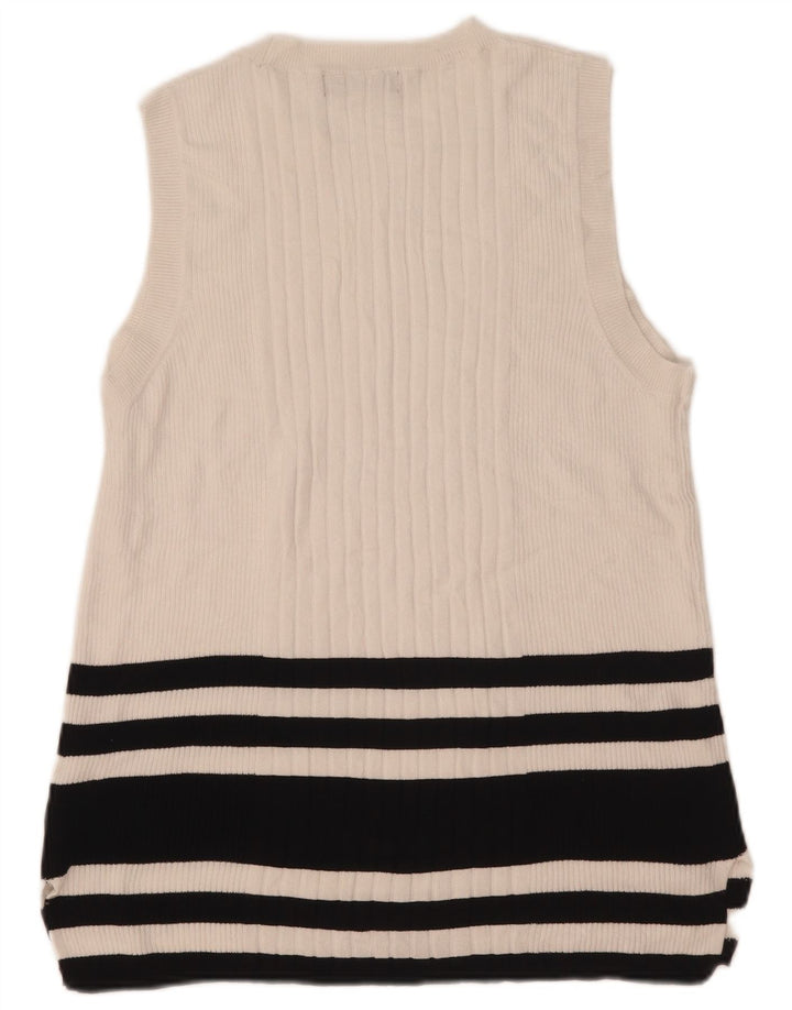 Marks & Spencer Womens Vest Tank Top UK 14 Large White Striped Viscose