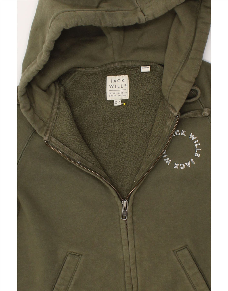 JACK WILLS Womens Graphic Zip Hoodie Sweater UK 8 Small  Green Cotton | Vintage Jack Wills | Thrift | Second-Hand Jack Wills | Used Clothing | Messina Hembry 