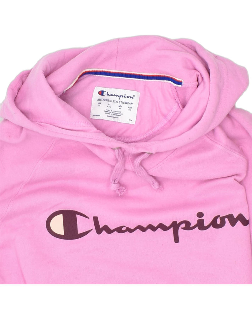 CHAMPION Womens Graphic Hoodie Jumper UK 18 XL Pink Polyester | Vintage Champion | Thrift | Second-Hand Champion | Used Clothing | Messina Hembry 