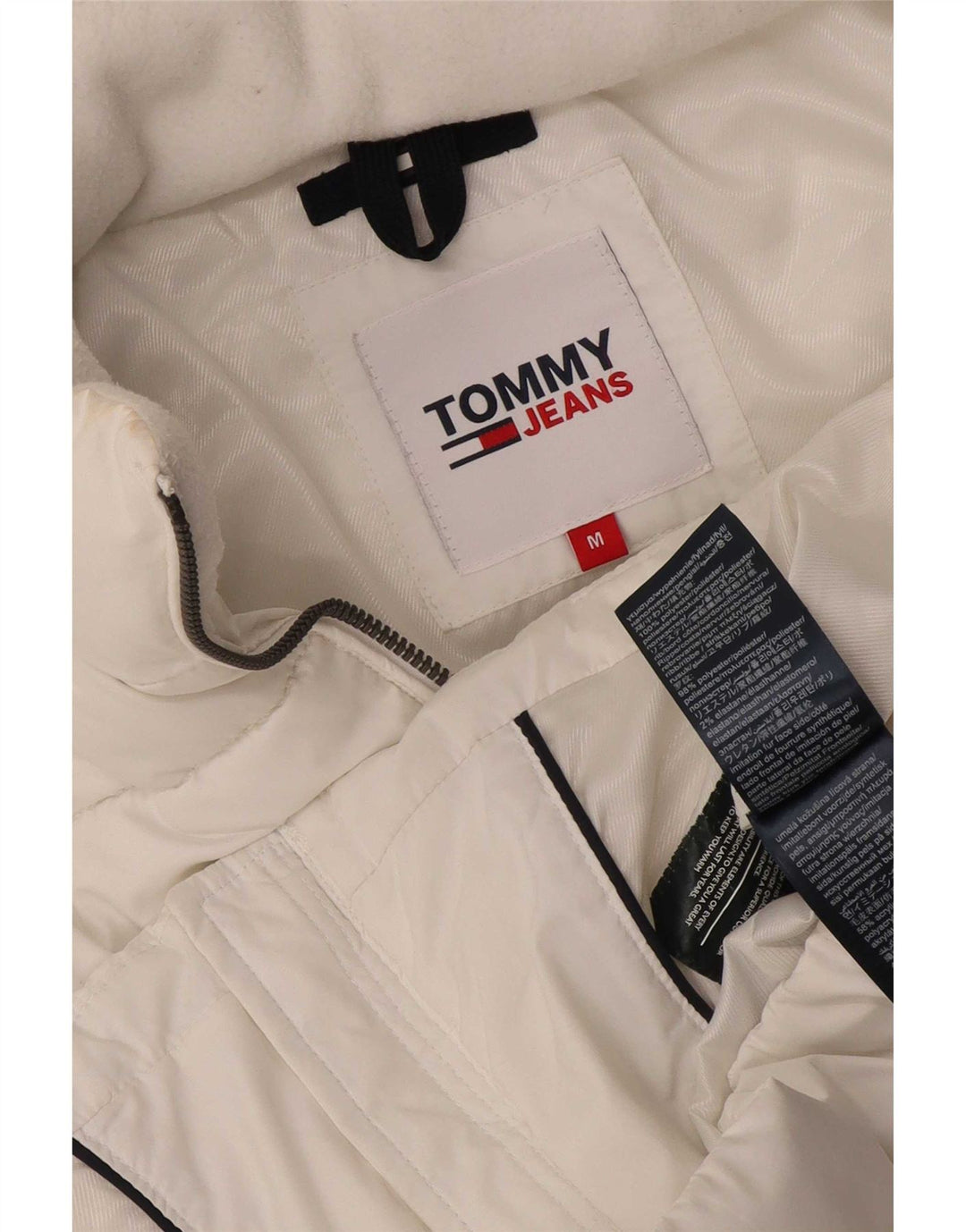 Tommy Hilfiger Womens Hooded Padded Jacket UK 14 Medium White Polyester