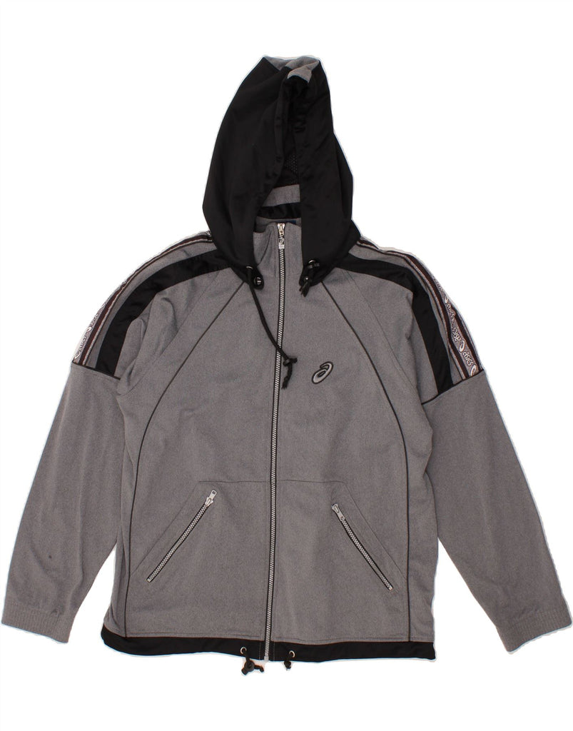 ASICS Mens Graphic Hooded Tracksuit Top Jacket Medium Grey Colourblock Vintage Asics and Second-Hand Asics from Messina Hembry 