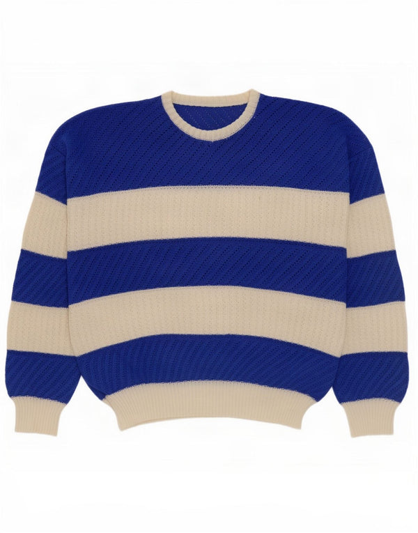 Vintage Womens See Through Crew Neck Jumper Sweater UK 18 XL Blue Striped
