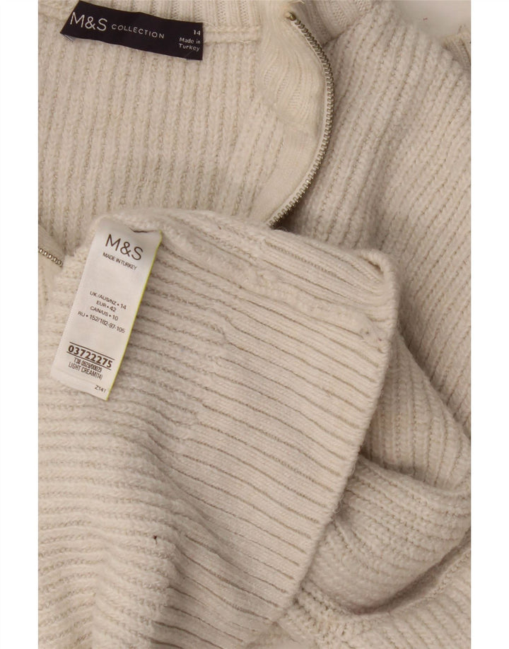 Marks & Spencer Womens Zip Neck Jumper Sweater UK 14 Large Off White
