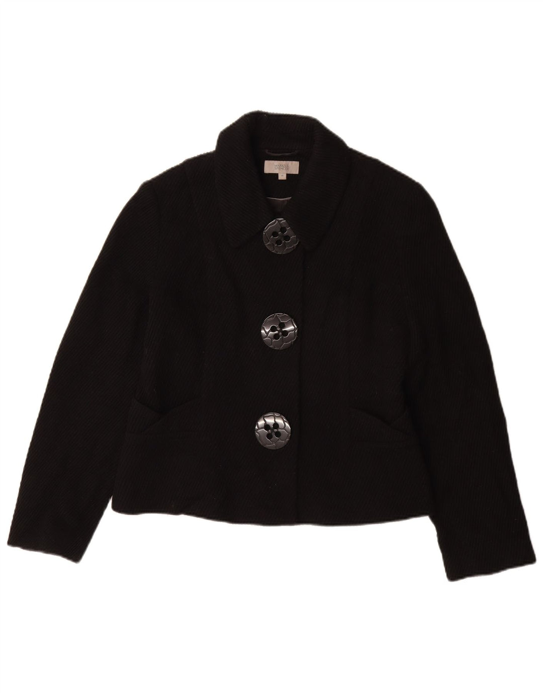 Marks & Spencer Womens Short Overcoat UK 14 Medium Black Viscose