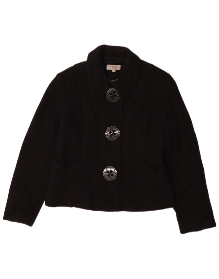 Marks & Spencer Womens Short Overcoat UK 14 Medium Black Viscose