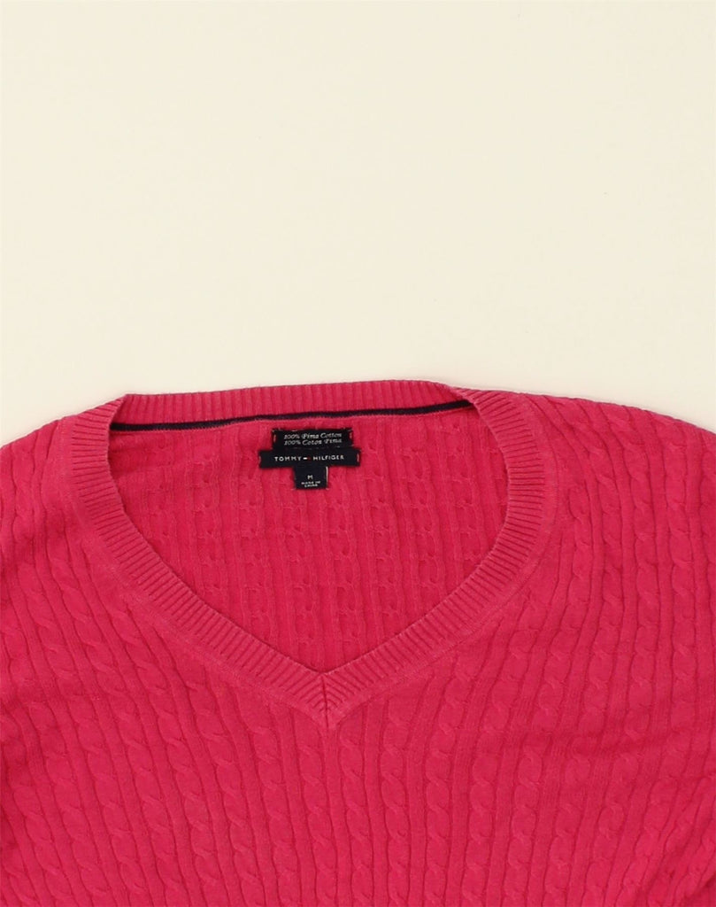 TOMMY HILFIGER Womens V-Neck Jumper Sweater UK 12 Medium Pink Cotton | Vintage Tommy Hilfiger | Thrift | Second-Hand Tommy Hilfiger | Used Clothing | Messina Hembry 