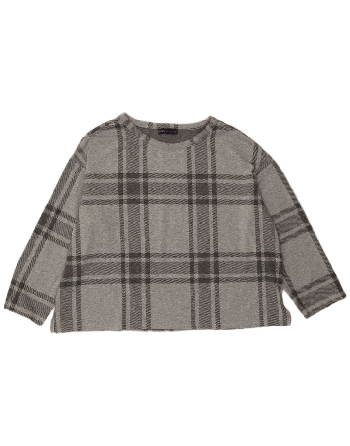 Marks & Spencer Womens Crop Top 3/4 Sleeve UK 20 2XL Grey Plaid Polyester