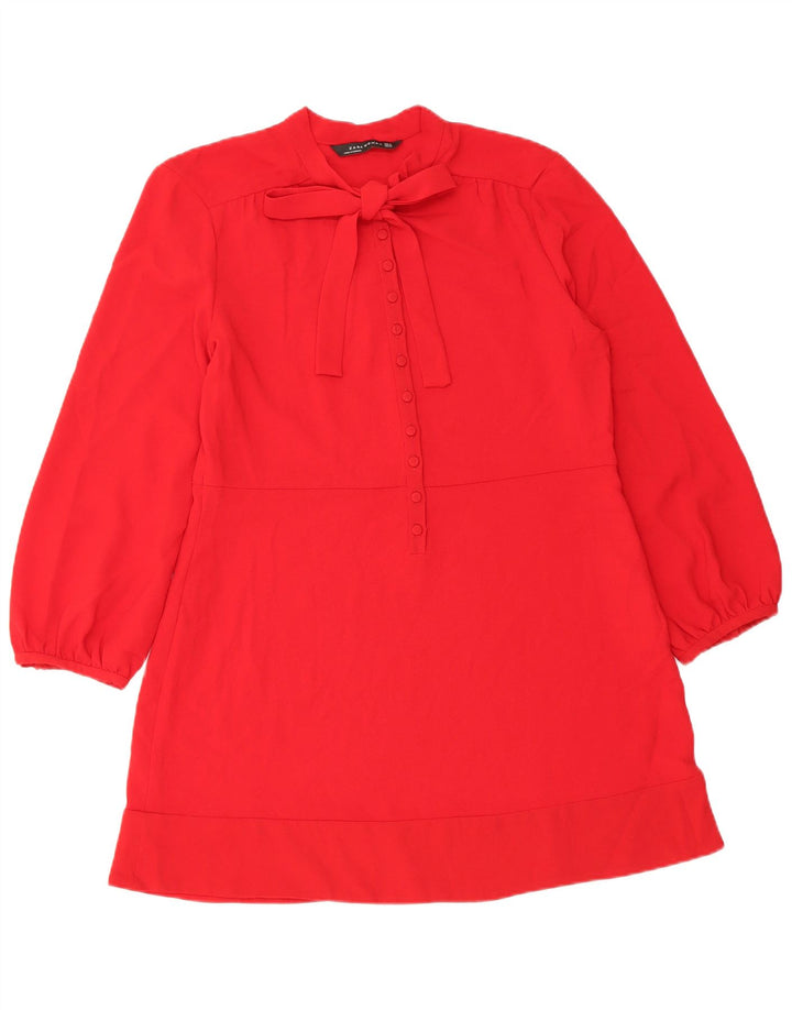 Zara Womens Long Sleeve Tiered Dress UK 18 XL Red Polyester