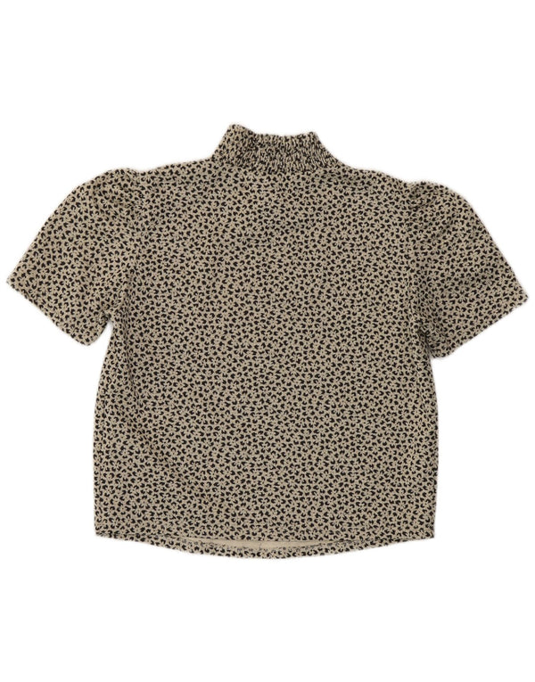 Zara Womens Crop Blouse Top UK 14 Large Grey Animal Print Polyester