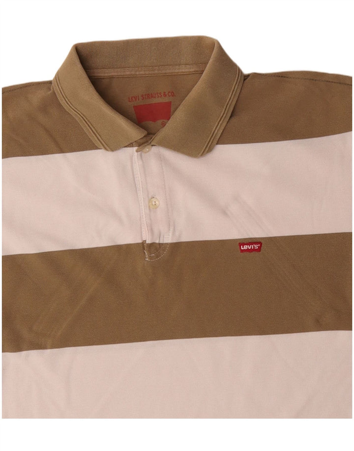 LEVI'S Mens Rugby Polo Shirt Large Khaki Striped Cotton