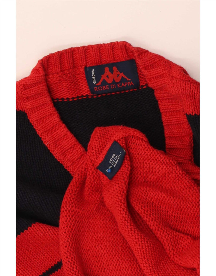 Kappa Mens V-Neck Jumper Sweater Medium Red Colourblock Cotton