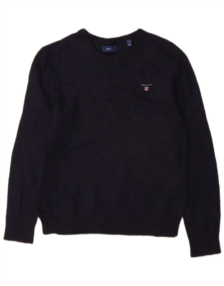 Gant Womens Crew Neck Jumper Sweater UK 14 Large Navy Blue Wool