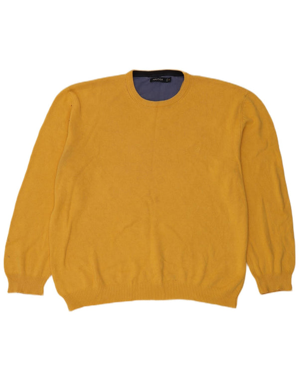 Nautica Mens Crew Neck Jumper Sweater 3XL Yellow Cotton