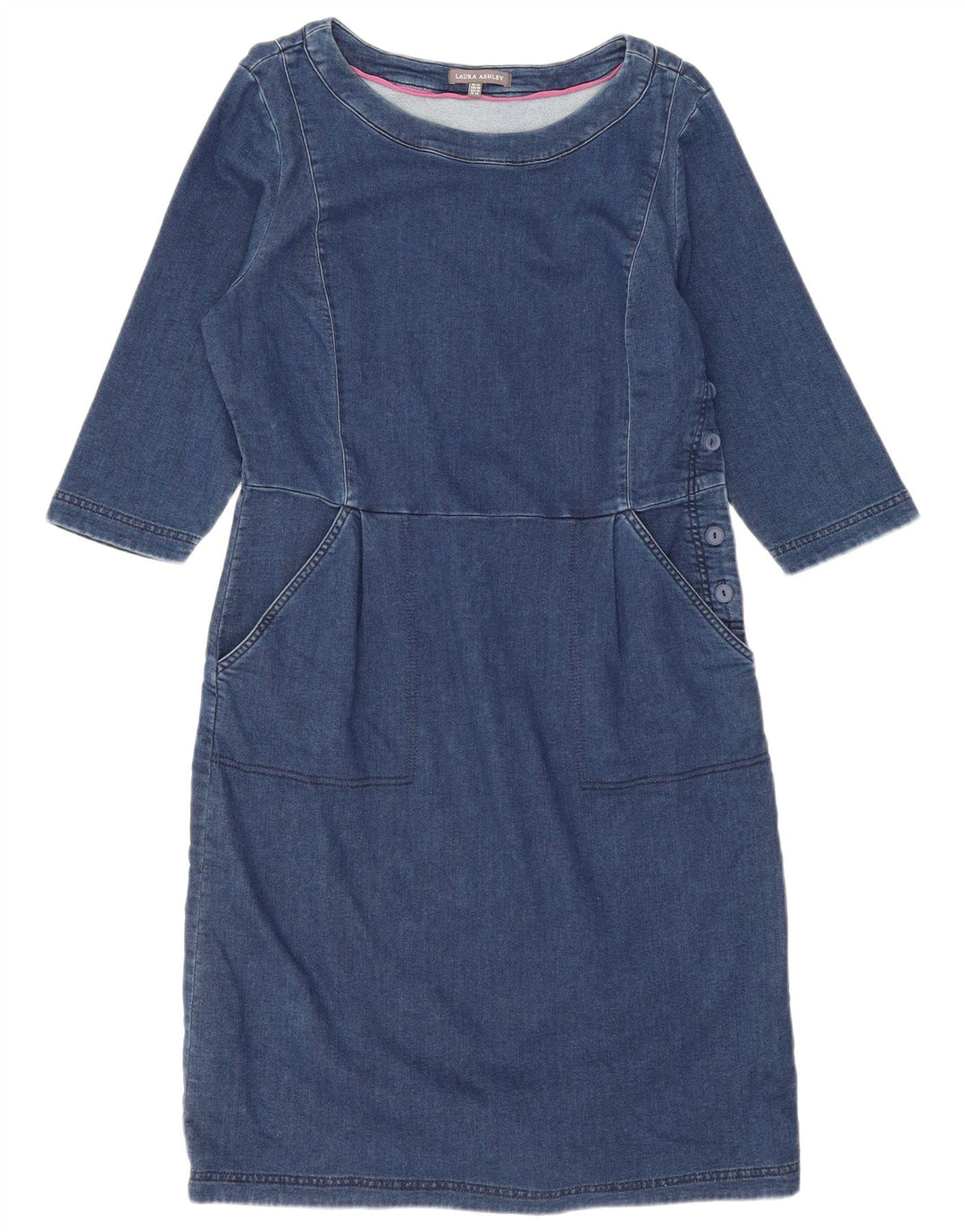 Laura Ashley Womens 3/4 Sleeve Basic Dress UK 14 Large Blue Cotton