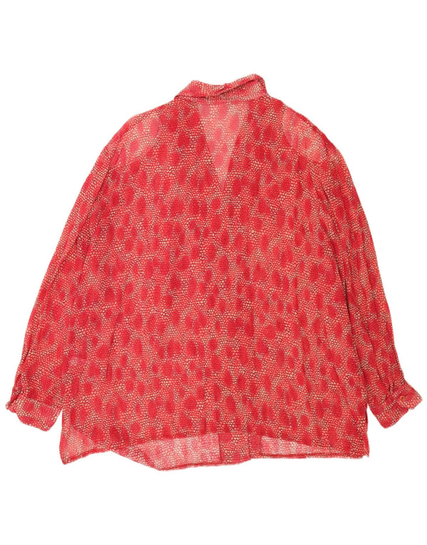 Vintage Womens Shirt Blouse UK 26 5XL Red Floral Viscose