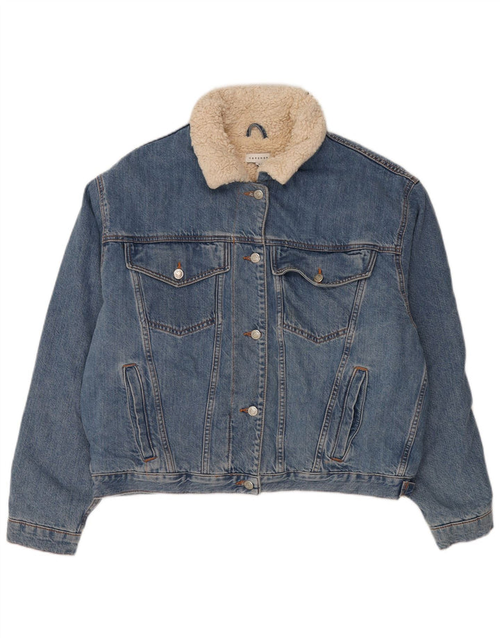 Topshop Womens Oversized Denim Sherpa Jacket UK 10 Small Blue Cotton