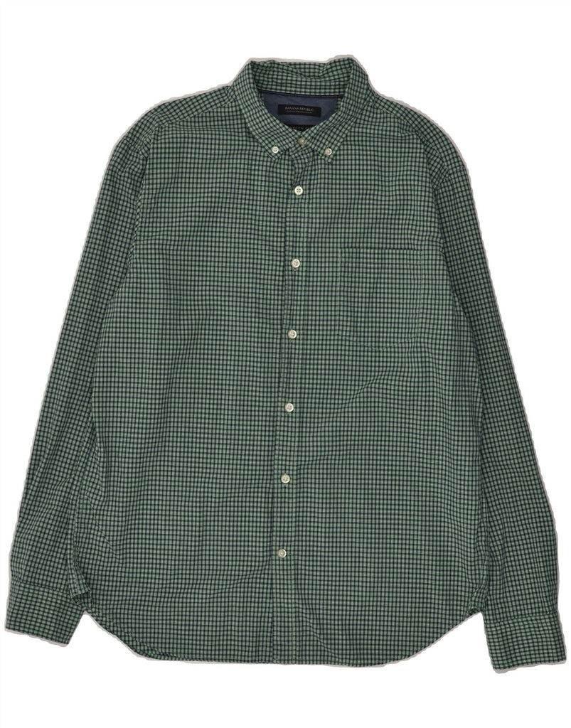 BANANA REPUBLIC Mens Camden Fit Shirt Large Green Check Cotton | Vintage Banana Republic | Thrift | Second-Hand Banana Republic | Used Clothing | Messina Hembry 