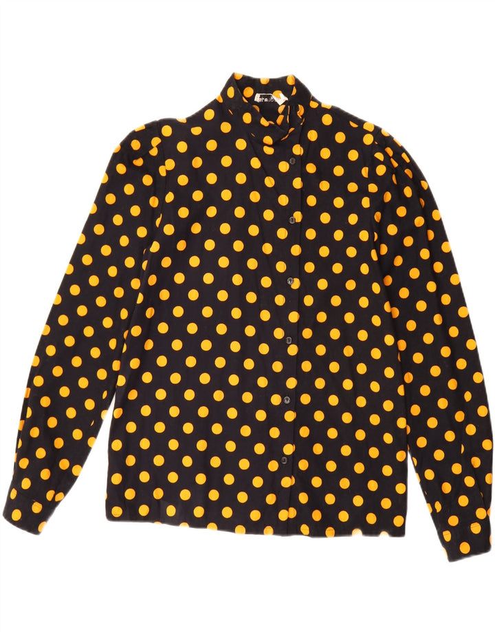 Vintage Womens Shirt Blouse EU 38 Medium Black Polka Dot Cotton