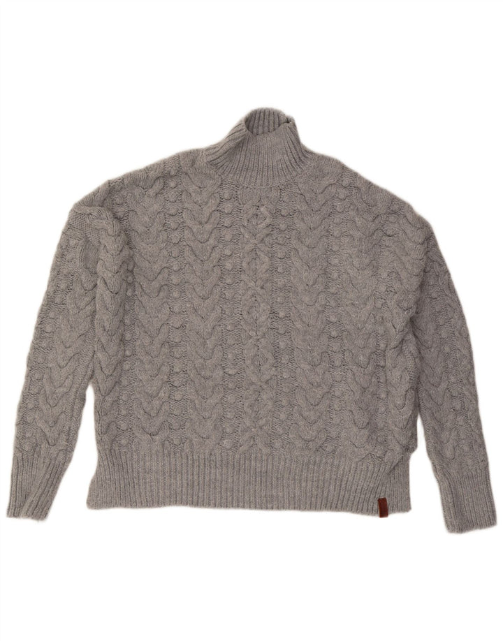 Superdry Womens Oversized Turtle Neck Jumper Sweater UK 14 Medium Grey