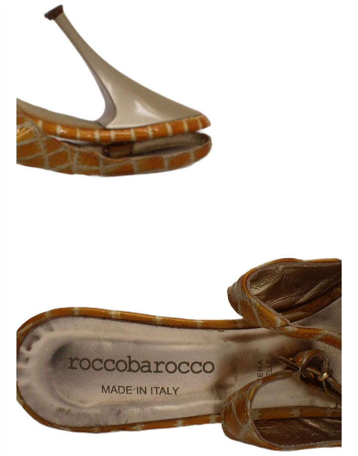 Roccobarocco Womens Slingback Heels UK Size 5 Yellow Animal Print Designer