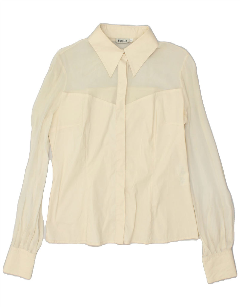 MARELLA Womens See Through Shirt IT 42 Medium Beige Cotton | Vintage Marella | Thrift | Second-Hand Marella | Used Clothing | Messina Hembry 