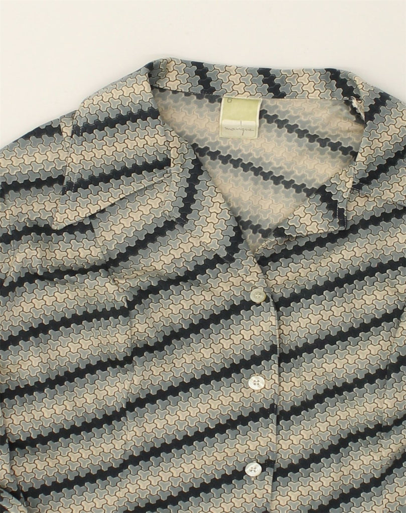 VINTAGE Womens Crazy Pattern Shirt US 6 Medium Grey Striped Polyester | Vintage Vintage | Thrift | Second-Hand Vintage | Used Clothing | Messina Hembry 