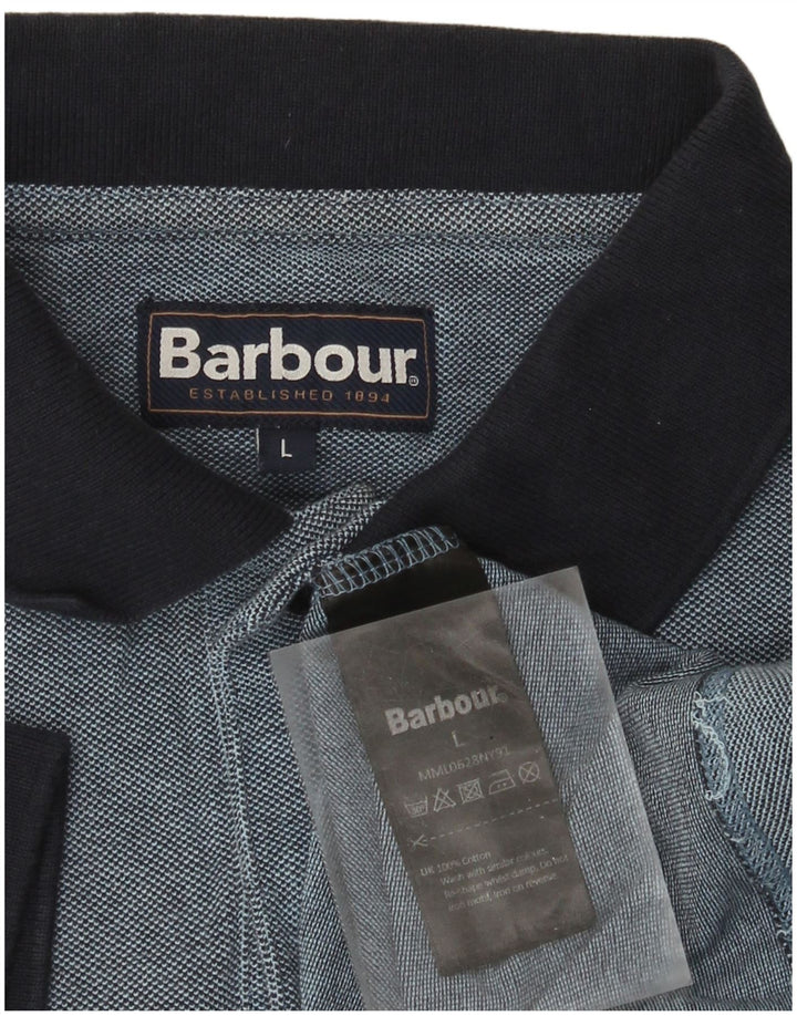 Barbour Mens Polo Shirt Large Navy Blue Colourblock Cotton