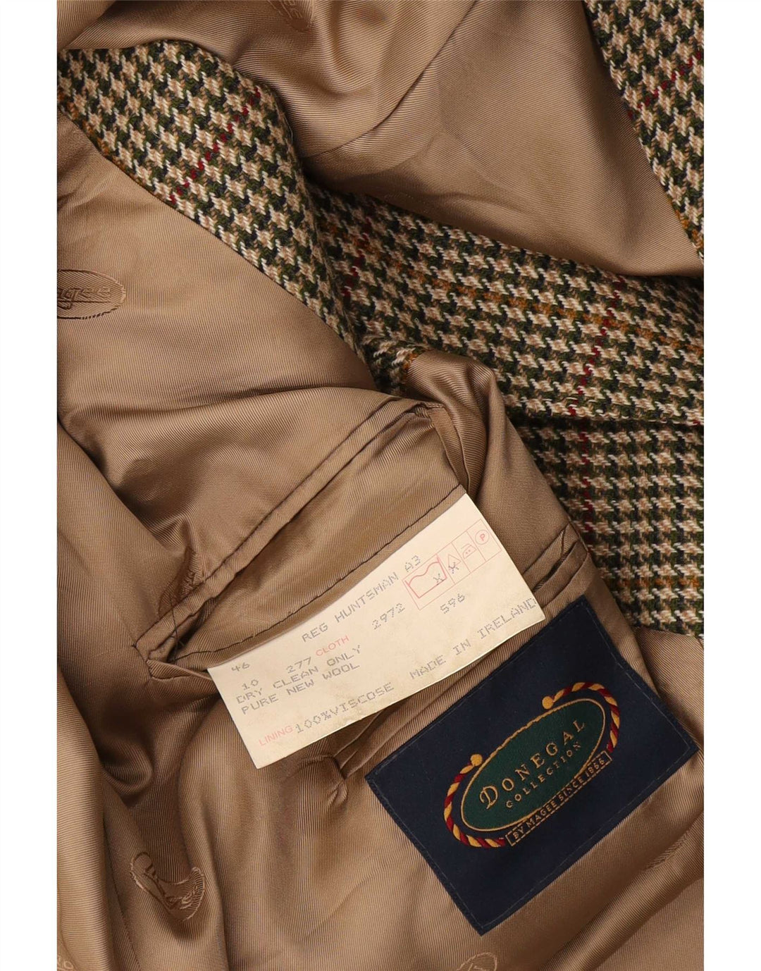 DONEGAL Mens 3 Button Blazer Jacket UK 46 3XL Beige Houndstooth New Wool
