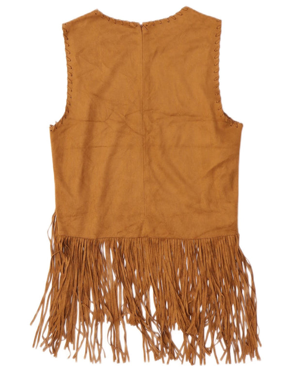 Zara Womens Sleeveless Faux Suede Blouse Top UK 14 Large Brown