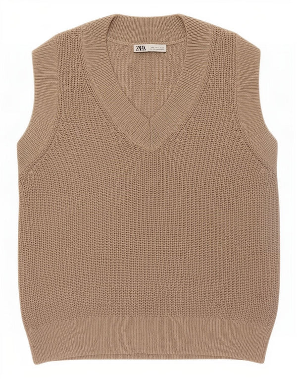 Zara Womens Oversized Vest Tank Top UK 10 Small Khaki Acrylic