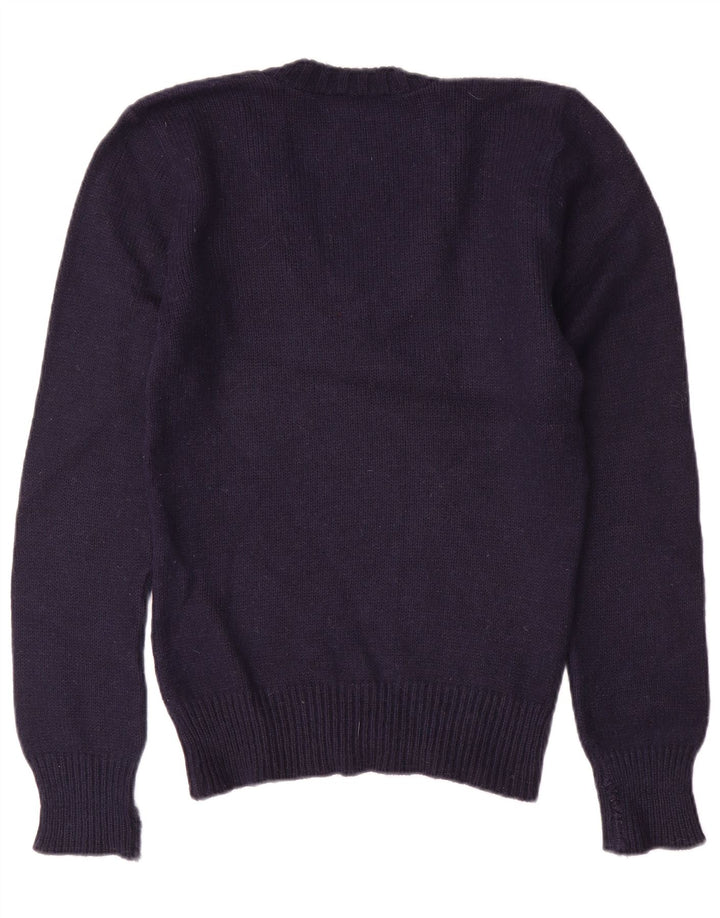 VINTAGE Womens V-Neck Jumper Sweater UK 10 Small Navy Blue