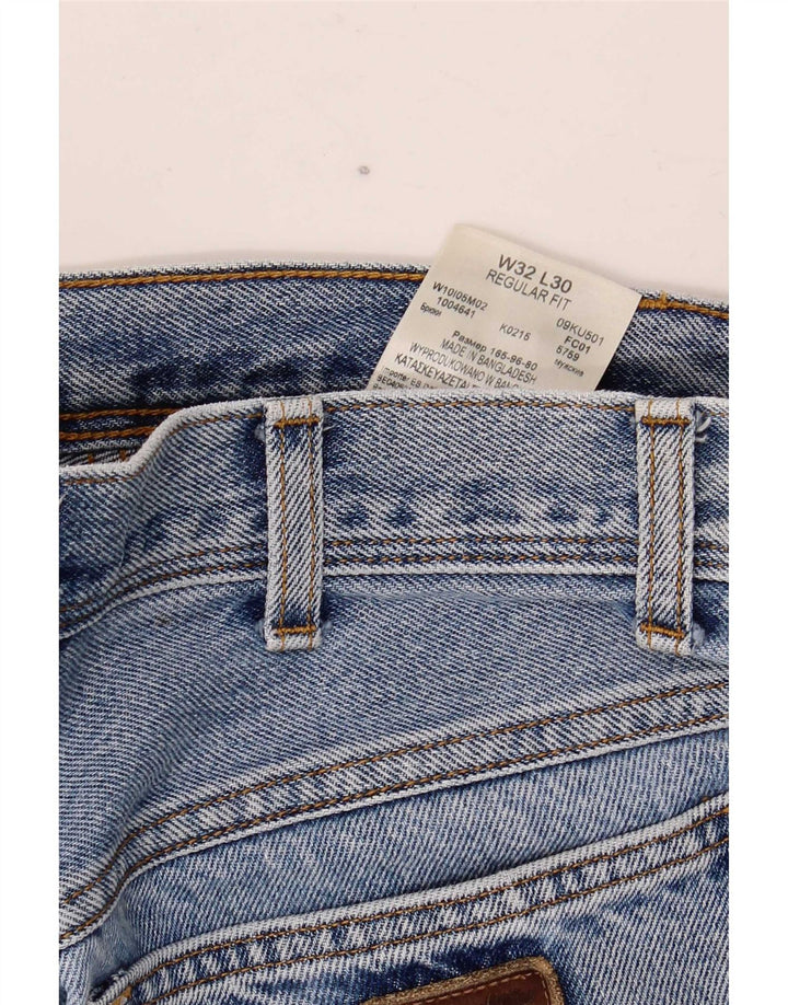 Wrangler Mens Regular Fit Straight Jeans W32 L30 Blue Cotton