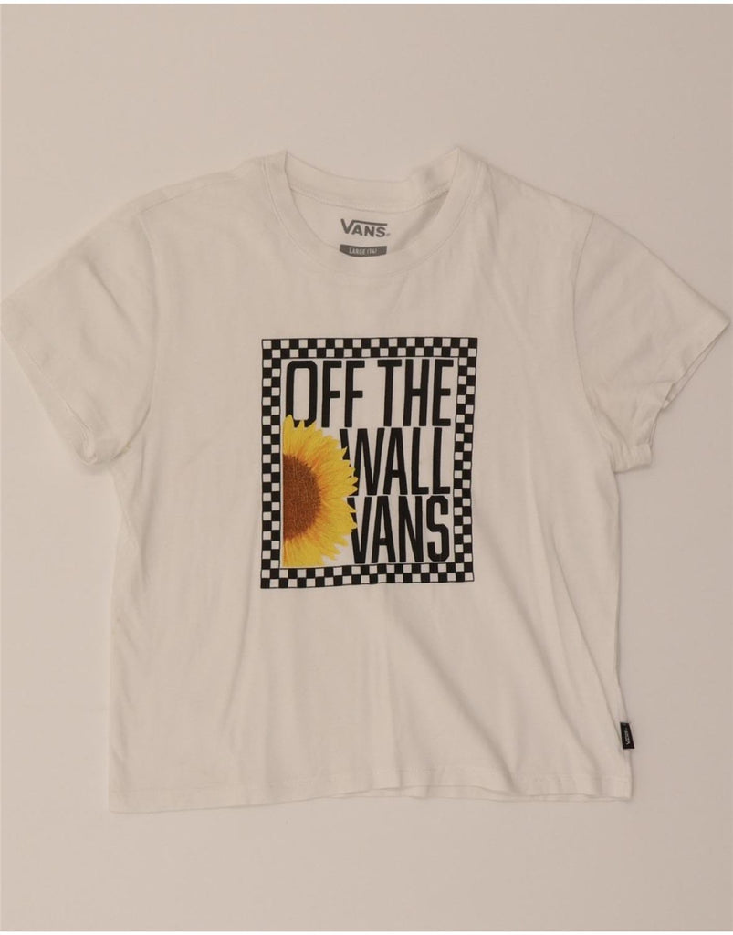 VANS Girls Crop Graphic T-Shirt Top 13-14 Years Large White Cotton Vintage Vans and Second-Hand Vans from Messina Hembry 