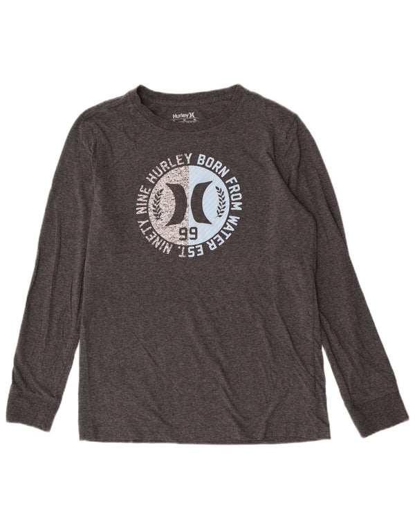 Hurley Boys Graphic Top Long Sleeve 13-14 Years XL Grey Cotton
