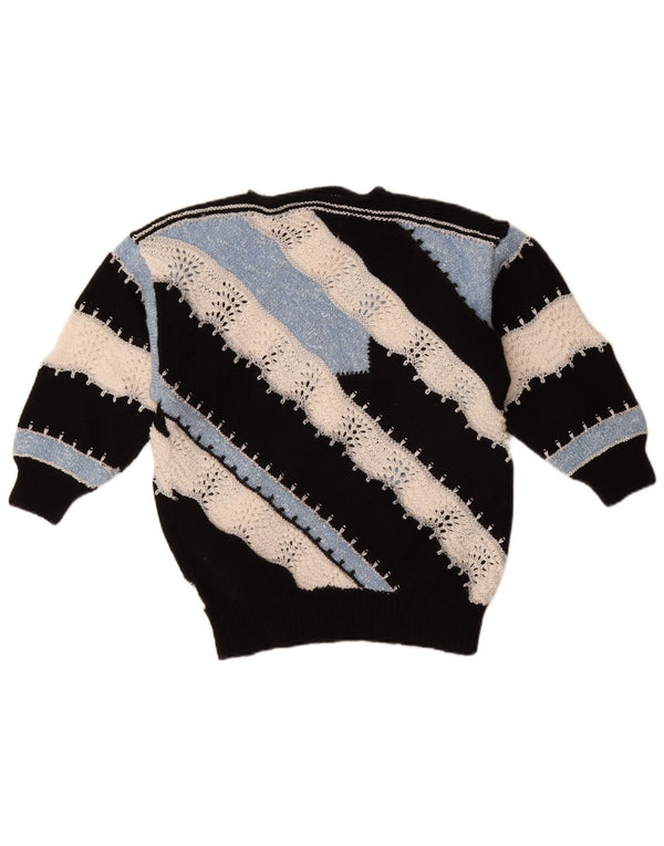 Vintage Womens Boat Neck Jumper Sweater UK 14 Large Black Colourblock