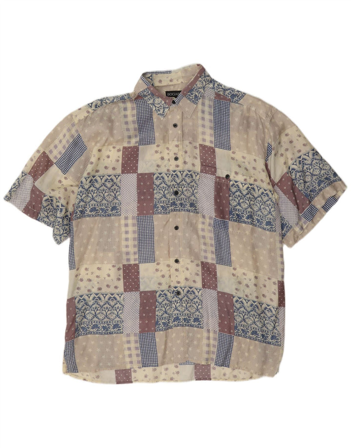 Bogari Mens Short Sleeve Shirt XL Multicoloured Patchwork Silk