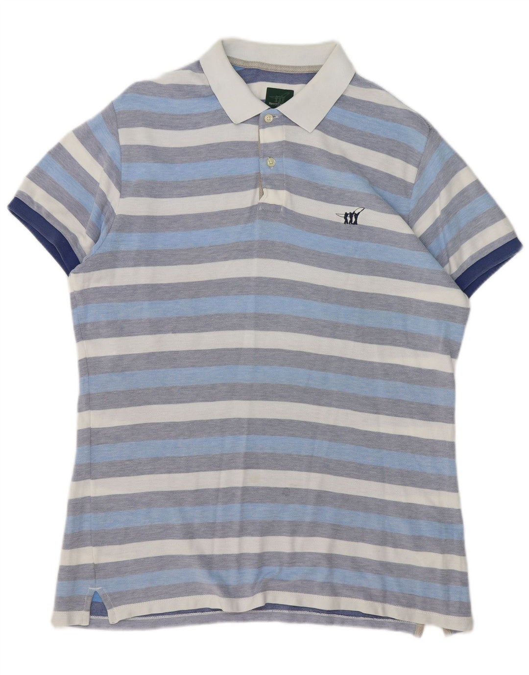 HENRY COTTONS Mens Polo Shirt Large Blue Striped Cotton