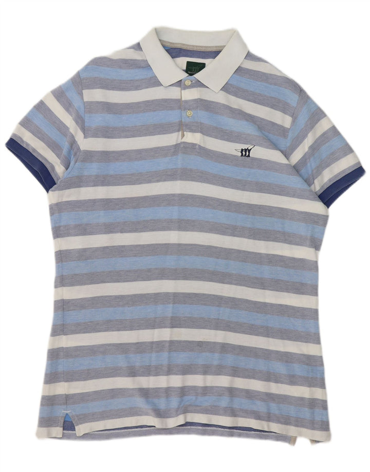 HENRY COTTONS Mens Polo Shirt Large Blue Striped Cotton
