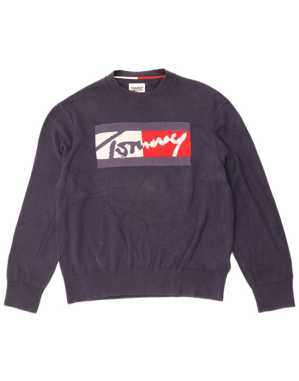 Tommy Hilfiger Mens Graphic Crew Neck Jumper Sweater Small Navy Blue Cotton