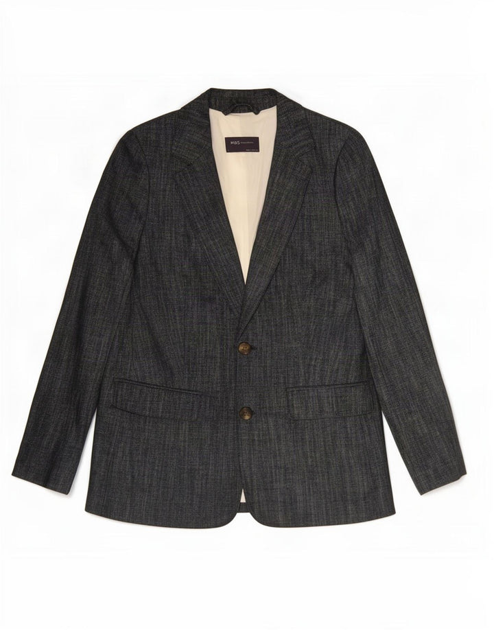 Marks & Spencer Womens 2 Button Blazer Jacket UK 8 Small Navy Blue Cotton